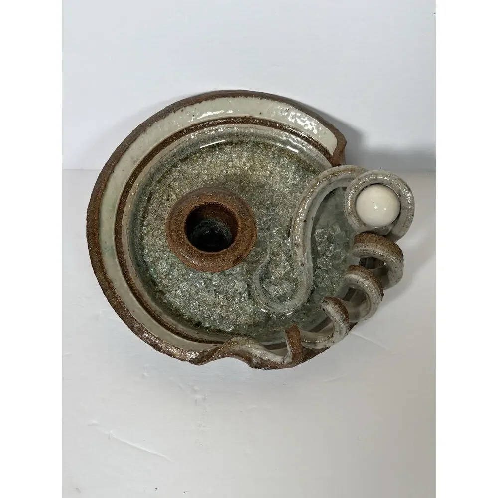 Art Studio Pottery Signed Objet d'art Hand Crafted Stoneware Candlestick Holder